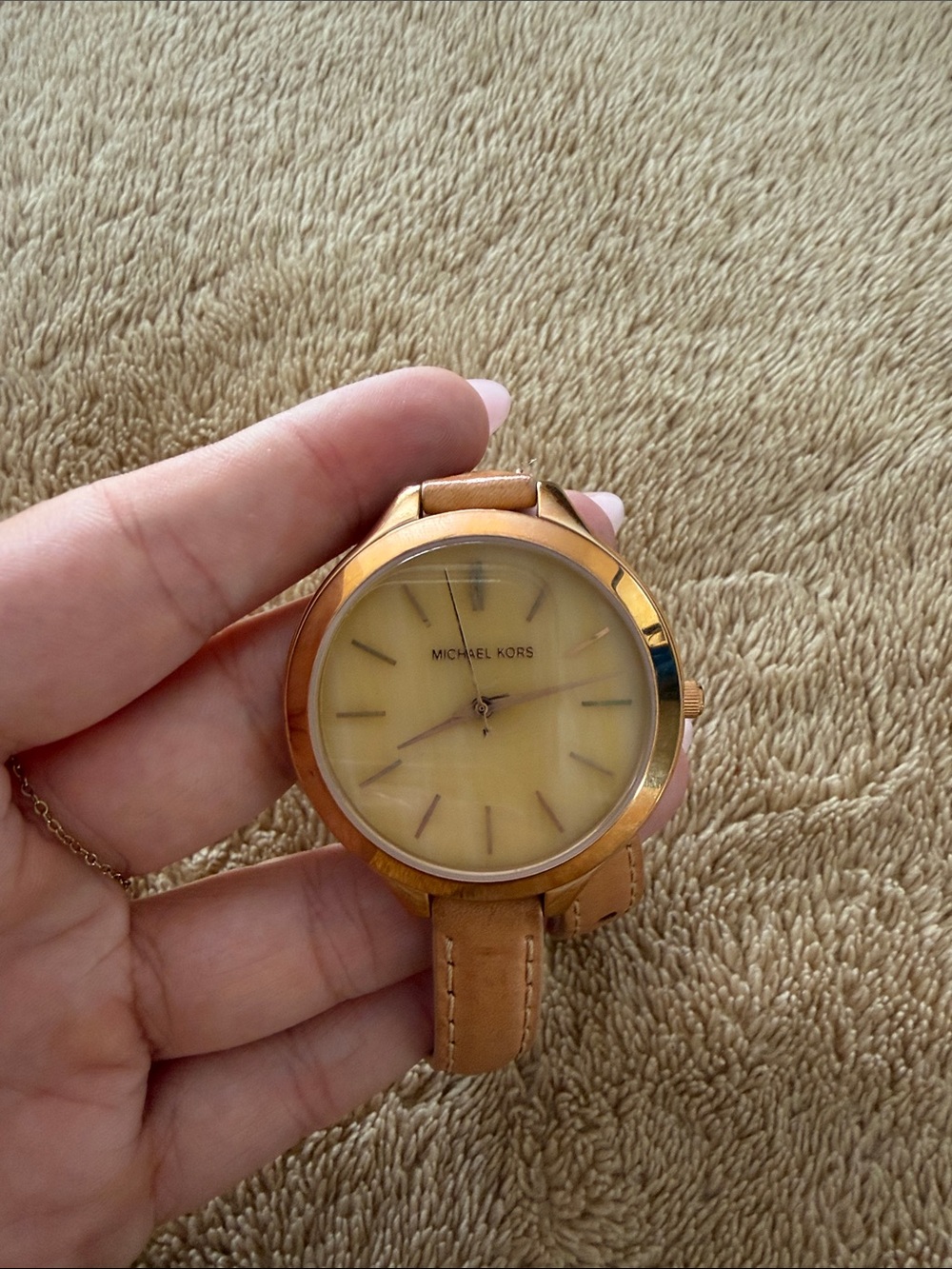 Michael Kors Gold-Tone Case with Tan Leather Strap Watch
